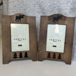 Veritas Rustic Wooden Moose CABIN/HUNTING/SPORT PICTURE FRAME HOLDS 4"x6" Photo